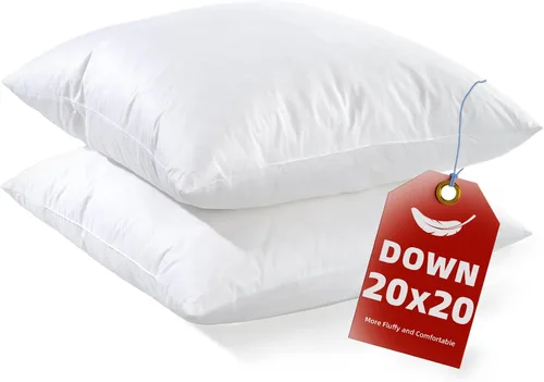 Vista 7 de YSTHER Juego de 2 almohadas de plumas de plumón de 14 x 22 pulgadas, almohadas lumbares firmes y grandes para cama, almohadas decorativas suaves