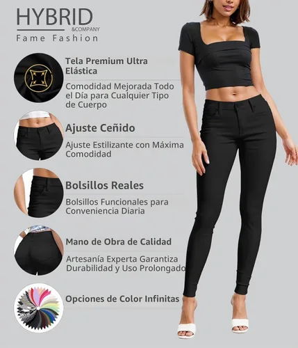 Vista 5 de Hybrid & Company - Pantalones ultraelásticos para mujer, cómodos y ajustados, para el trabajo y ocasiones informales Negro