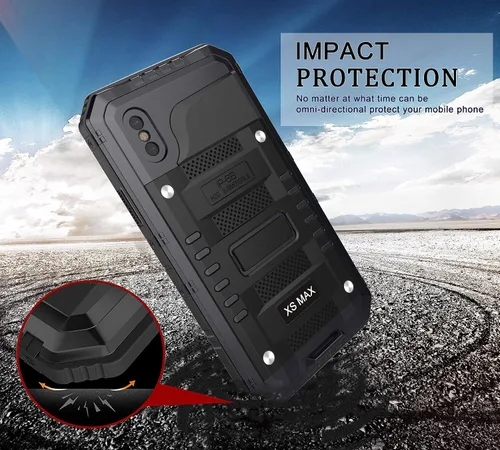 Vista 4 de Amever - Funda impermeable para iPhone Xs Max, de metal de aluminio resistente con pantalla integrada, protección de cuerpo completo, a prueba