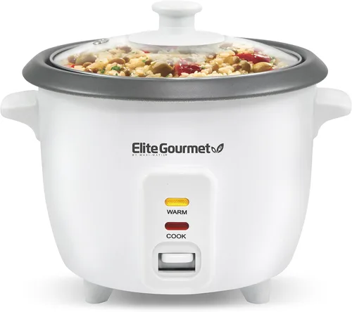 Vista 2 de Elite Gourmet Olla arrocera y vaporera, olla antiadherente, blanco, 6 tazas
