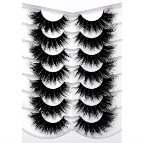 Vista 22 de Pooplunch - Pestañas postizas estilo ojo de gato, extensión de volumen 8D natural, finas, cortas, de visón sintético, tiras de pestañas postizas