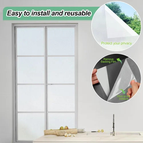 Vista 4 de vivinin Película de vidrio esmerilado para ventana, 17.3 x 236.2 pulgadas, película de privacidad anti UV, película de privacidad para ventana