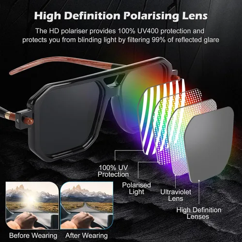 Vista 3 de Gafas de sol polarizadas para hombres y mujeres, gafas cuadradas de moda