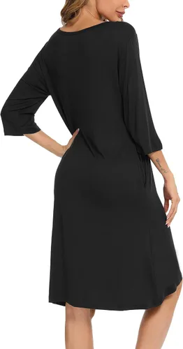 Vista 5 de YYA Camisones para mujer, manga 34, ropa de dormir de encaje cómoda, plisada, cuello en V, talla grande, tallas S-4XL