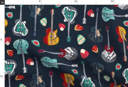 Vista 3 de Spoonflower Tela - Guitar Rock Retro Vintage Instrumento Musical Talento Musical Poco Impreso en Tela de Gasa Fat Quarter - Costura Ropa de Moda