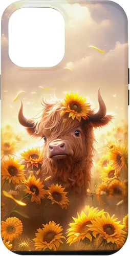 Vista 26 de Cute Scottish Highland Cow Sunflower Western Country Farm Case for iPhone 16