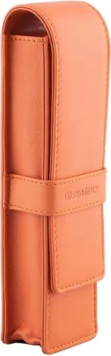 Vista 6 de DiLoro Estuche doble de cuero para lápices para dos bolígrafos y lápices estilográficos (naranja)