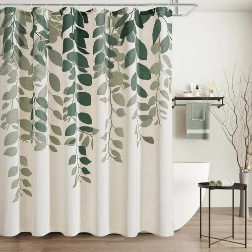 Vista 9 de BOODII Cortinas de ducha negras de 36 x 72 pulgadas, cortina de ducha de eucalipto de primavera para baño, cortina de baño con textura de flameado