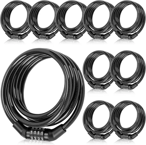 Vista 9 de Hotop 10 unidades de cable de bloqueo de bicicleta de 2 pies con combinación, bloqueo de bicicleta preestablecido en espiral de alta seguridad de 4