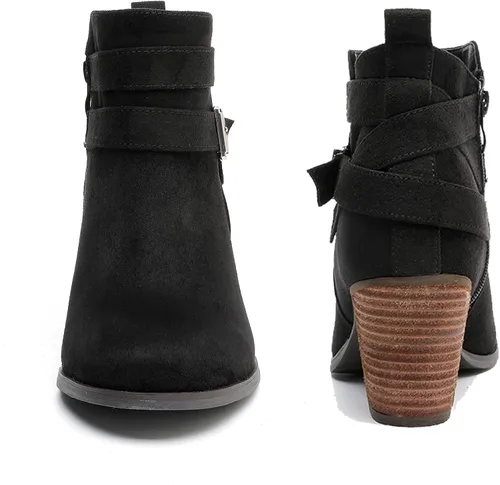 Vista 5 de Luoika Botines anchos para mujer, tacón medio extra ancho con cremallera lateral.