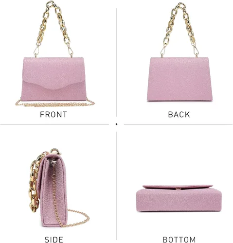 Vista 3 de Dasein Bolso de noche brillante para mujer con cadena gruesa, bolso de cóctel, bolso de graduación, lindo bolso de mano para fiesta de boda
