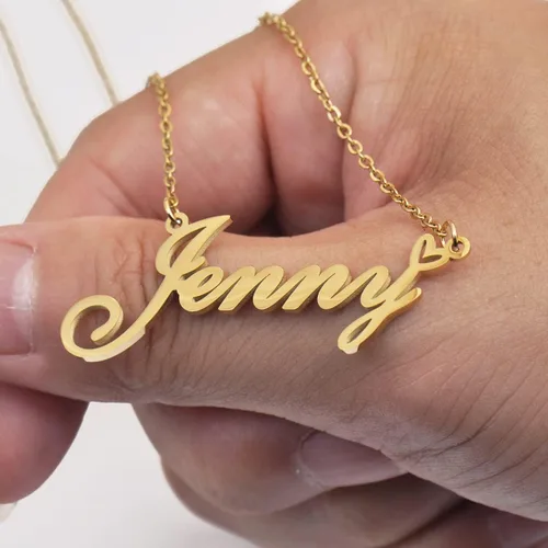 Vista 3 de Aoloshow Collar con nombre de oro, dije de corazón, joyería personalizada para mujeres, adolescentes y niñas, regalo de graduación, Metal, Acero
