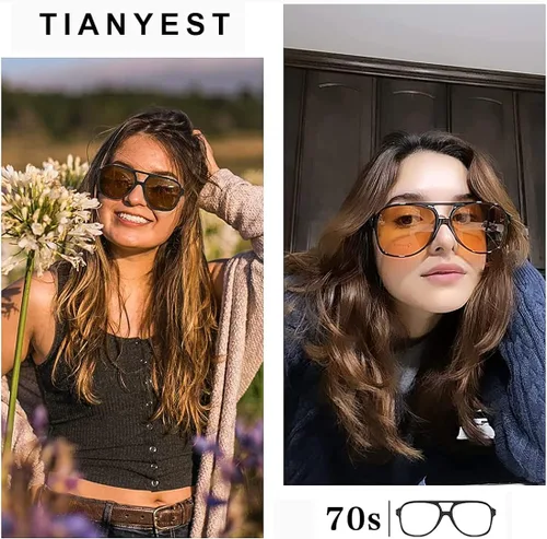 Vista 4 de TIANYESY Gafas de sol clásicas de aviador vintage para mujeres y hombres montura grande gafas de sol retro de los años 70