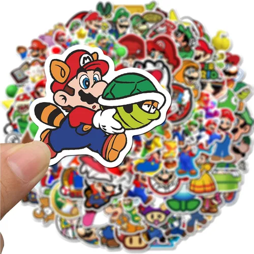 Vista 4 de 100 calcomanías de Mario para niños, lindas calcomanías de vinilo impermeables de dibujos animados para adolescentes y niñas, botella de agua