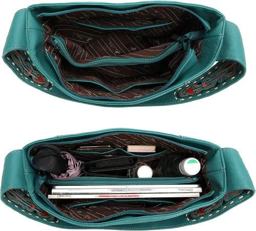 Vista 5 de Montana West Western - Bolsa de mano para mujer, colección de flecos, bolsa de transporte oculta con cartera