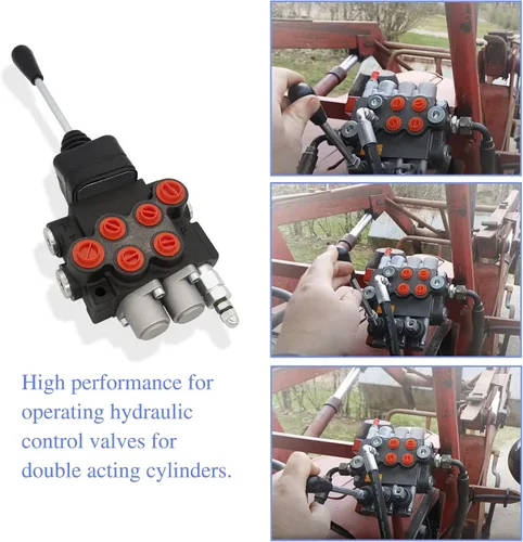 Vista 3 de Válvula hidráulica de 2 bobinas, válvula de control direccional hidráulica, válvula de control de joystick hidráulico de 11 GPM para tractores