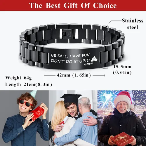 Vista 3 de MEALGUET - Pulsera de acero inoxidable con texto inspirador grabado, regalo de cumpleaños, de graduación, de mamá o papá, regalo de Navidad