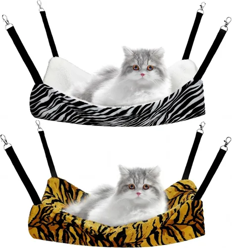 Vista 12 de Jetec. Juego de 2 hamacas colgantes reversibles para gatos, suaves y transpirables, con jaula para mascotas, correas ajustables y ganchos metálicos