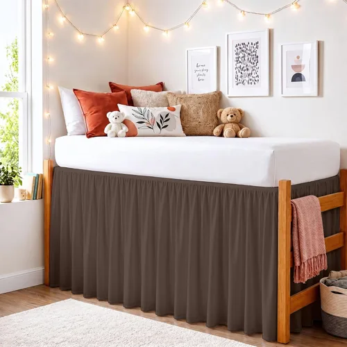 Vista 19 de Dorm Ruffle Twin XL 28" Drop Extra Long BedSkirt, Premium Brushed Microfiber Tailored Drop, Put On Elastic Long Dust Ruffle, Split Corner, Bedroom