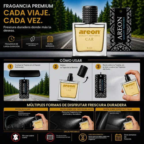 Vista 4 de AREON MCP03 Perfume para Coche 1.7 Fl Oz. (50ml) Botella de Vidrio Ambientador en Aerosol para Coche, Aroma RED Rojo