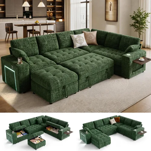 Vista 15 de Sofá modular modular de 86 pulgadas en forma de L, 5 asientos con cama Beige