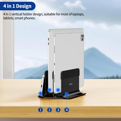 Vista 2 de BESIGN LS13 Soporte Vertical para Laptop para Escritorio, Soporte de Escritorio 4 en 1 para Laptops, Tabletas, Teléfonos Inteligentes