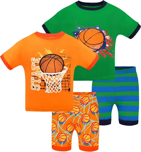 Vista 49 de DAUGHTER QUEEN - Pijama para niños de 4 piezas, conjunto corto 100 % algodón, talla 18 meses-12 años Soft, Breathable, Lightweight, Comfortable