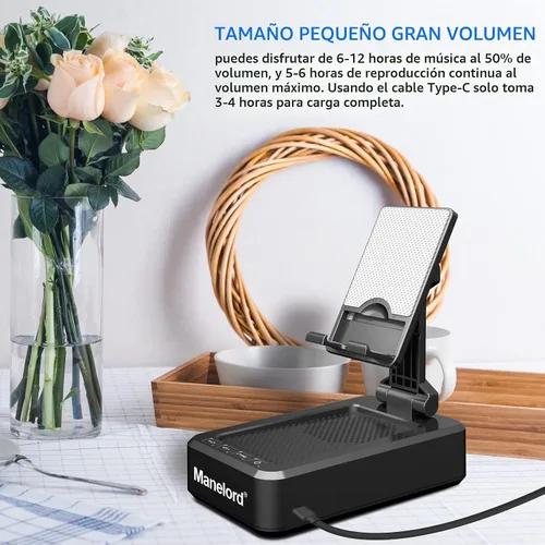 Vista 6 de Soporte para teléfono celular con altavoz Bluetooth inalámbrico compatible con iPhone/Samsung/iPad, soporte de teléfono de diseño antideslizante