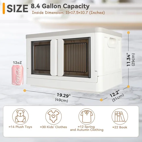 Vista 2 de Armario de almacenamiento con tapas, caja plegable, 8.4 galones (32L), con doble puerta y hebilla, plegable, debajo de la cama o uso de encimera