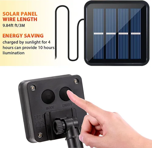 Vista 3 de Tira de luces LED solares para exteriores, impermeable, 10 pies, cinta cortable, iluminación de 3000 K, blanco cálido con 8 modos para valla