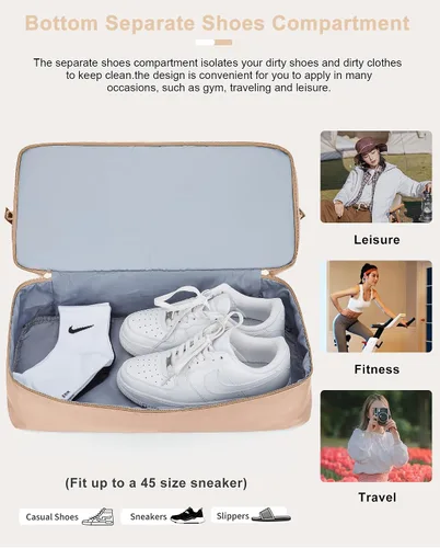 Vista 8 de Bolsa de viaje para mujer, bolsa deportiva para gimnasio, E1-beige