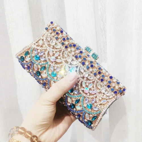 Vista 5 de WETYG - Bolsa de mano colorida para fiesta, boda, bolsa de noche de cristal, bolso de mano de novia, bolso de mano de noche (color D, talla 1)
