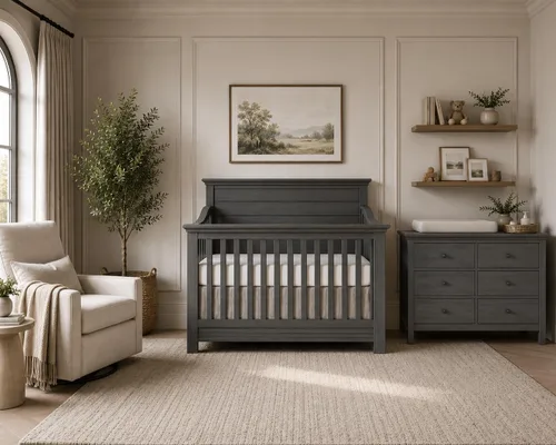 Vista 8 de Evolur Waverly - Cuna convertible de panel completo 5 en 1 en gris rústico, certificado JPMA y Greenguard Gold, fabricada con madera dura seca al