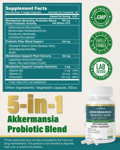 Vista 2 de GLP-1 Akkermansia Probióticos 100 mil millones de UFC metabolismo intestinal Akk Glp