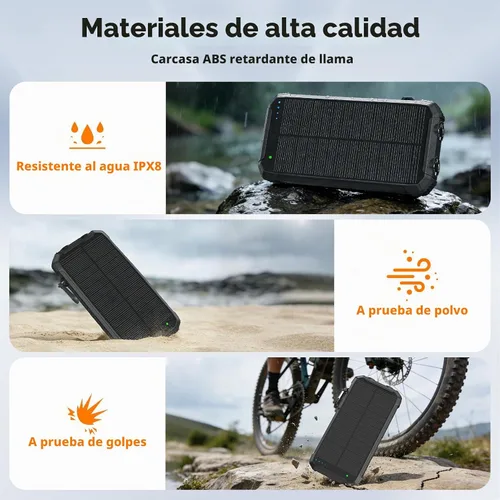Vista 9 de ERRBBIC Cargador solar de 20000 mAh, cargador inalámbrico portátil, batería externa de carga rápida de 15 W con USB C, cargador solar de campamento