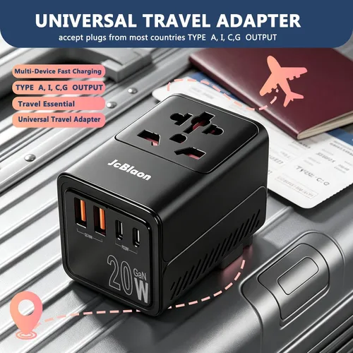 Vista 5 de JcBlaon Adaptador de viaje universal, adaptador de enchufe internacional 20 W