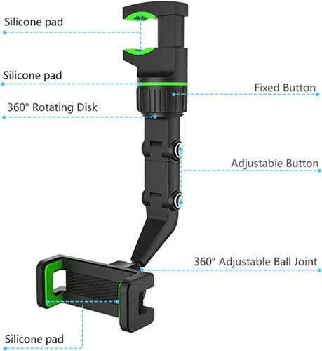 Vista 3 de Soporte para teléfono para espejo retrovisor, soporte universal ajustable de 360°, soporte universal de 360 grados, soporte para teléfono celular