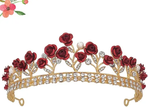 Vista 8 de Lurrose Rose diseñó el tocado de la novia de la boda de la corona del pelo de la boda de la corona del Rhinestone de la corona