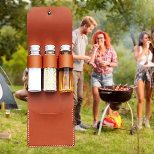 Vista 7 de Bolsa de condimentos con botella de condimento, kit portátil de condimentos para camping, kit de botellas de condimento plegable, soporte