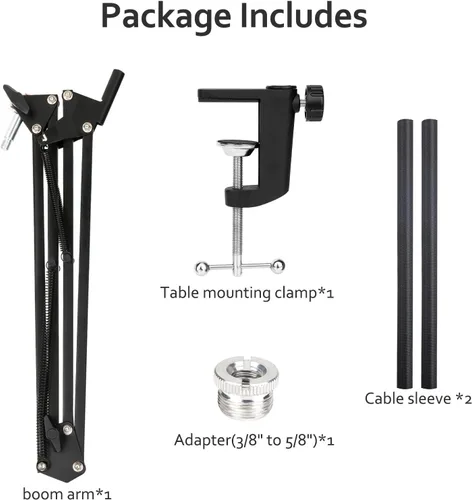 Vista 6 de Brazo de brazo AM8: brazo de micrófono ajustable con funda de cable, brazo de micrófono con adaptador de 3/8 a 5/8 pulgadas compatible