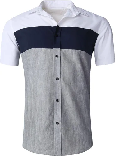 Vista 7 de Camisa de vestir de manga corta para hombre, ajuste regular, con botones, casual, con estampado único Grandes estrellas de la marina