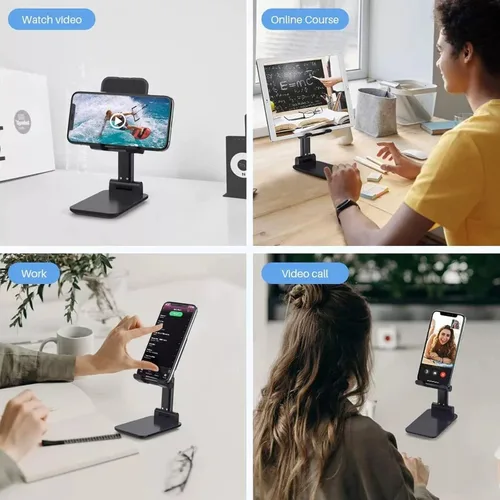 Vista 7 de HOTEMIA Soporte para teléfono celular, soporte plegable ajustable para teléfono para escritorio, soporte de iPhone compatible con todos los Negro