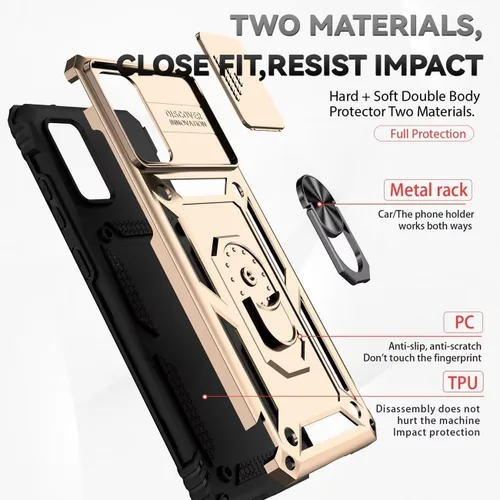Vista 3 de Funda para Galaxy S20 Plus, Samsung S20+ SM-G985 con protector de pantalla de vidrio templado y cubierta de cámara deslizante, anillo magnético