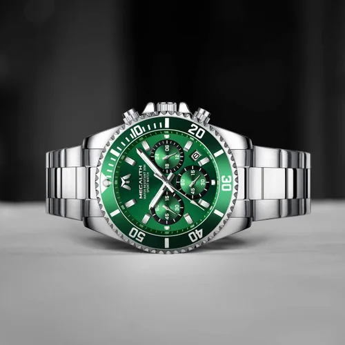 Vista 9 de MEGALITH Relojes para hombre, de acero inoxidable, resistente al agua, analógico, de cuarzo, moderno, de negocios, cronógrafo, con fecha automática