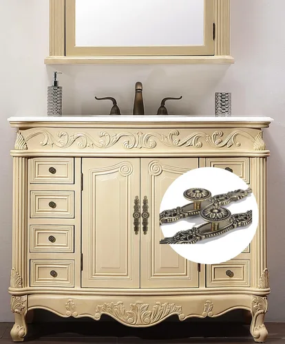 Vista 5 de Manija de 17 cm con perillas y placa, perillas de puerta de bronce antiguo estilo vintage para muebles, tiradores para gabinetes de cocina, alacena