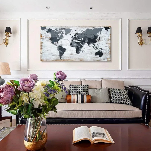 Vista 6 de Lienzo decorativo para pared, diseño de mapa del mundo, diseño de mapa del mundo de la oficina, imágenes para decoración de sala de estar, mapa