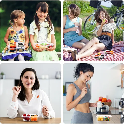Vista 6 de 50 cajas Bento de plástico transparente, 4 compartimentos, reutilizables, contenedores de alimentos a prueba de fugas, caja Bento con tapas