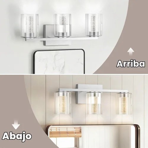 Vista 8 de Lámparas de baño modernas LED sobre espejo, 3 luces de tocador de níquel cepillado con 5 modos de color, lámpara de tocador de baño regulable