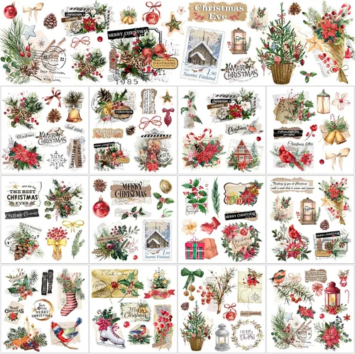 Vista 14 de BBTO 12 hojas de transferencia de Navidad para manualidades y muebles, calcomanías de transferencia de Navidad, calcomanías de invierno para madera