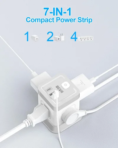 Vista 2 de BEVA Regleta de alimentación con USB - Estación de carga de escritorio con cable de extensión de 5 pies de largo, cubo de regleta con 4 tomas